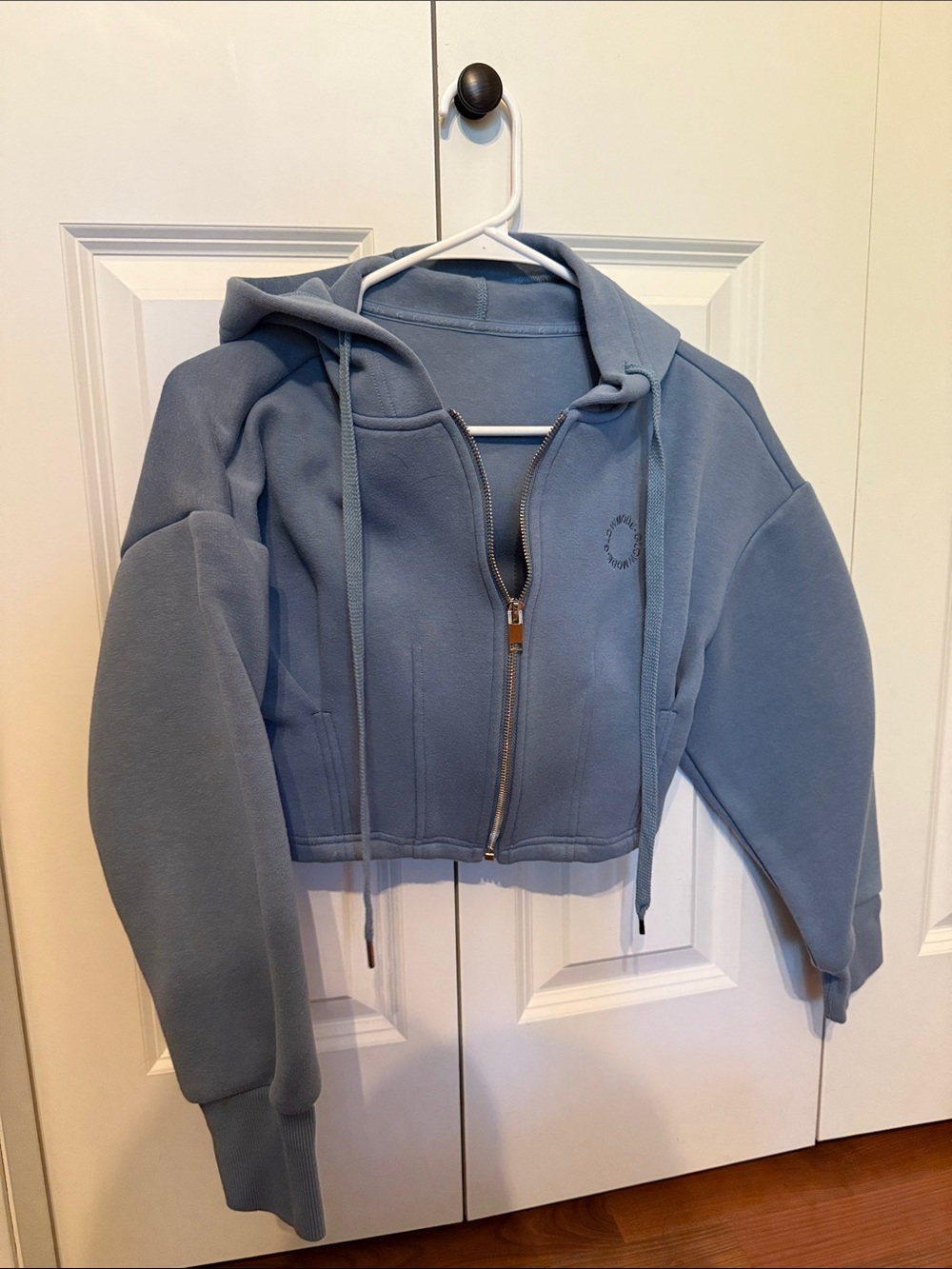Cropped Hooded Zip Jacket - Dusty Blue